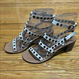 Denim & Supply gladiator style bronze studded sandal. Small stack heel